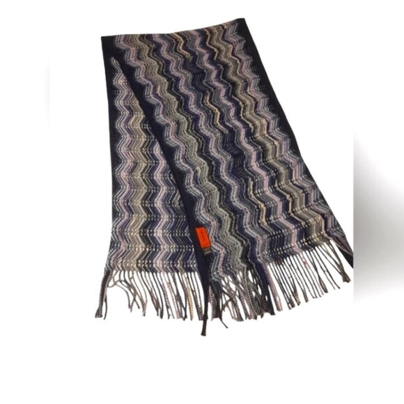 Missoni - Aztec Wave Zig Zag Long Fringe Scarf - Picture 2 of 7